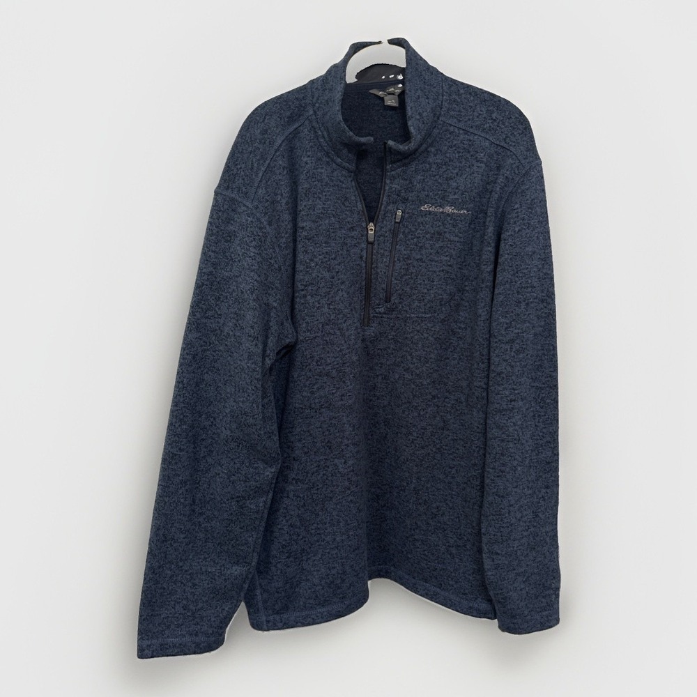 Eddie Bauer 1/4 Zip Pullover Fleece Sweater Mens Sz L TALL Blue Outdoors Pocket